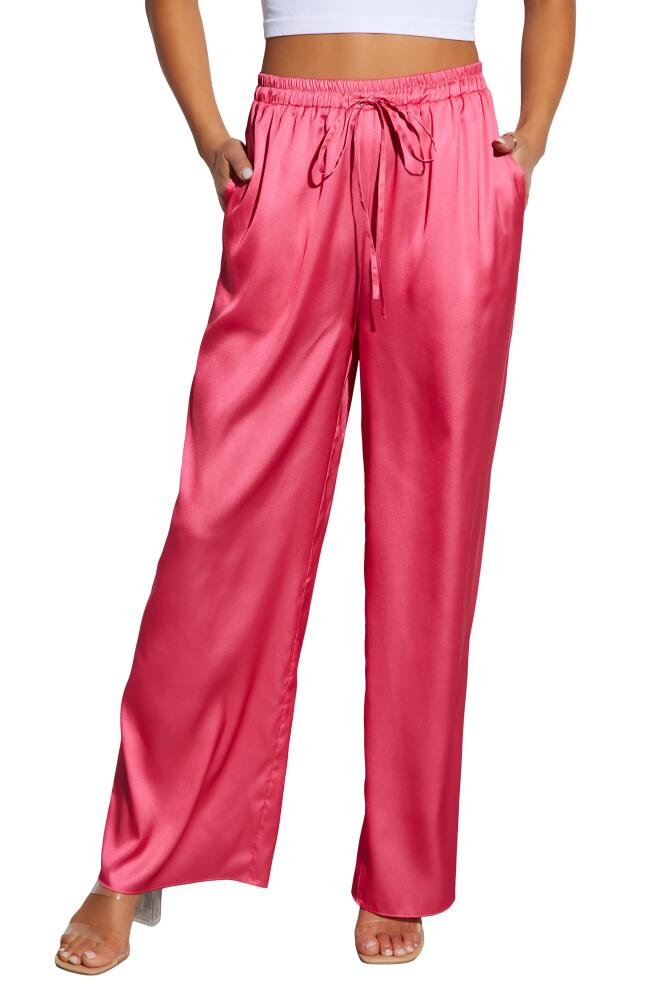 VICI Collection Aurelia Wide Leg Satin Drawstring Pants in Pink Cover