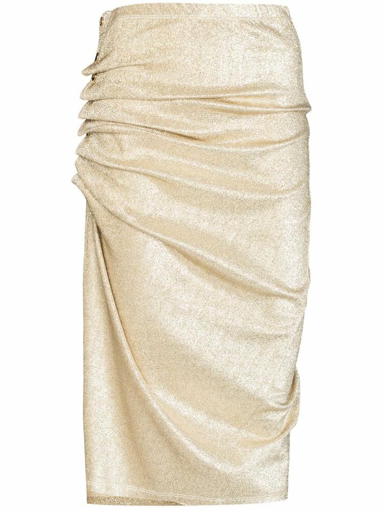 Rabanne ruched-detailing asymmetric midi skirt - Gold Cover