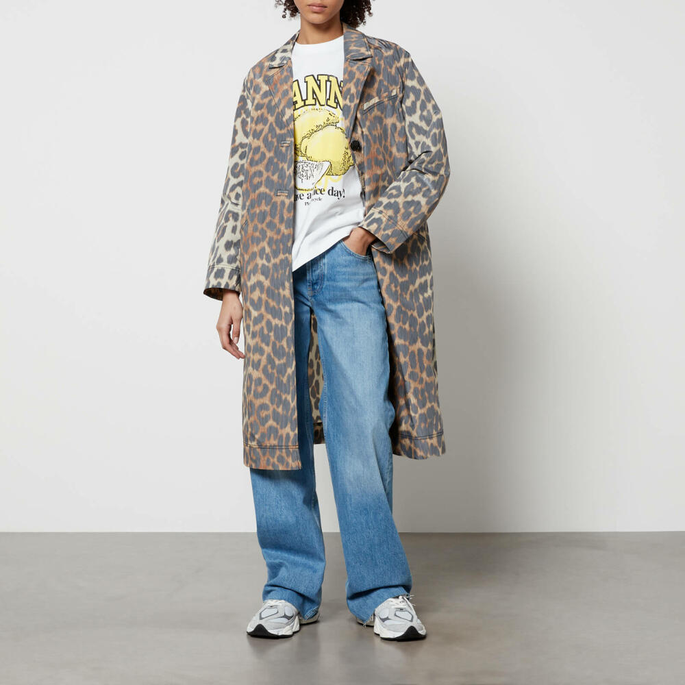 Ganni Leopard-Printed Shell Belted Coat Cover