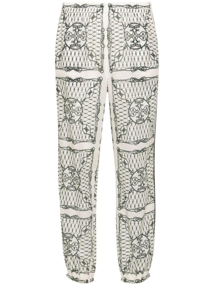 Tory Burch Knot-print tapered-leg trousers - White Cover