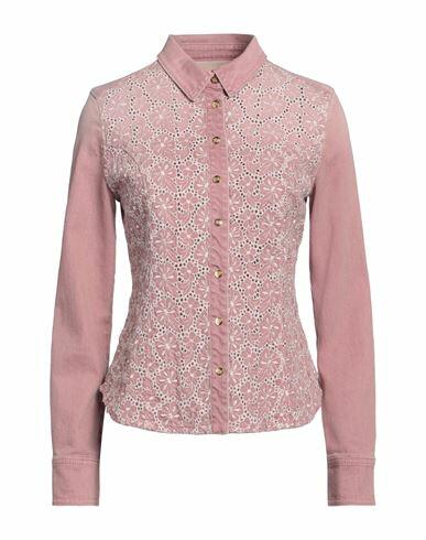 Marani Jeans Woman Denim shirt Pastel pink Cotton, Elastane Cover