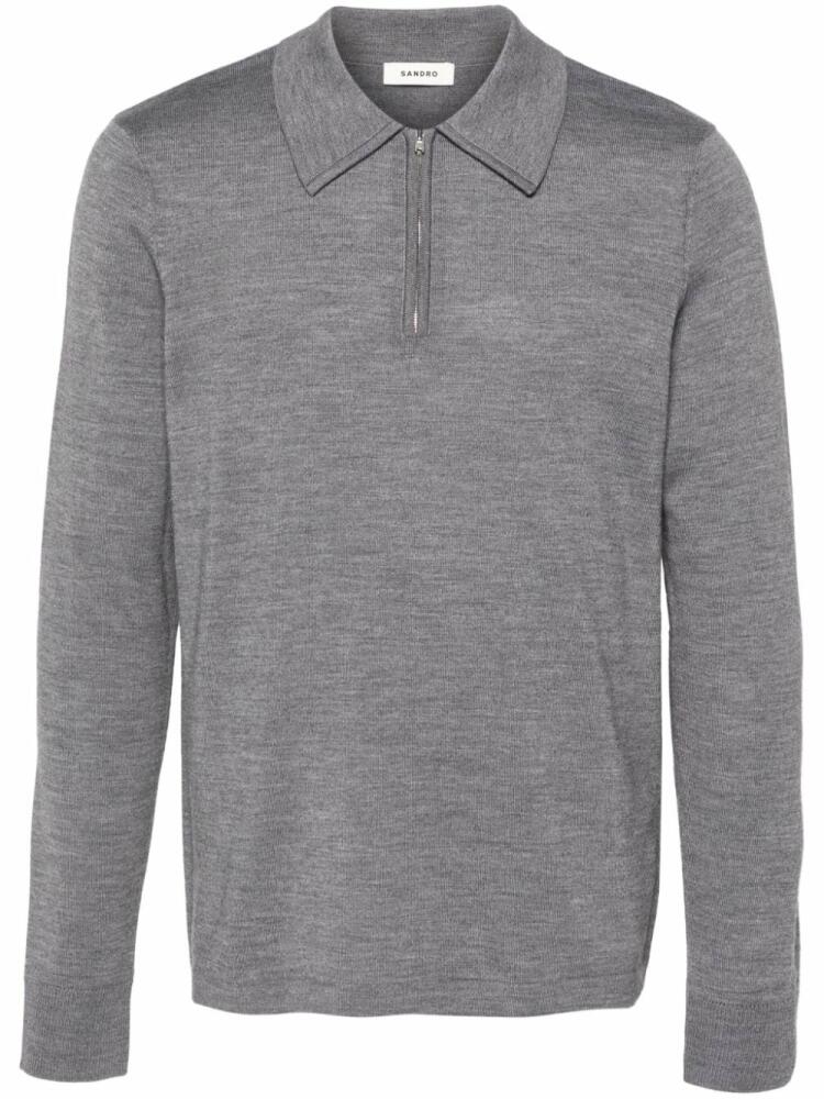 SANDRO zip-up knitted polo shirt - Grey Cover