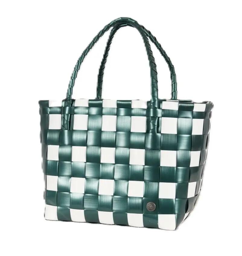 Handed By Paris Spirit Recycled Tote Bags in Green/white Classic Weave Cover