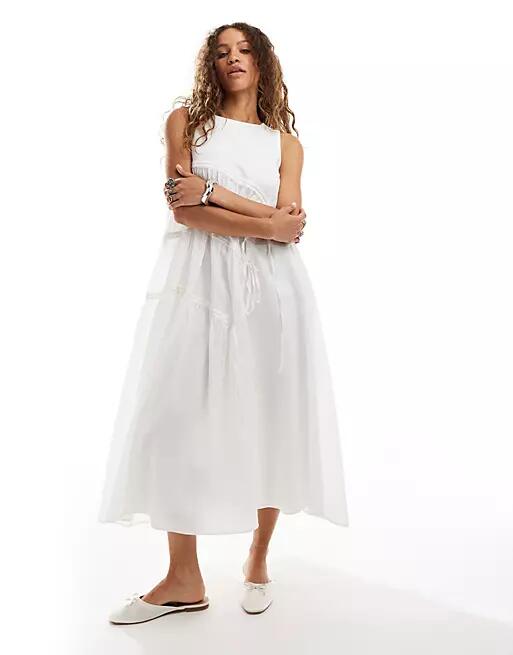 Ghospell ruched midi dress in white Cover