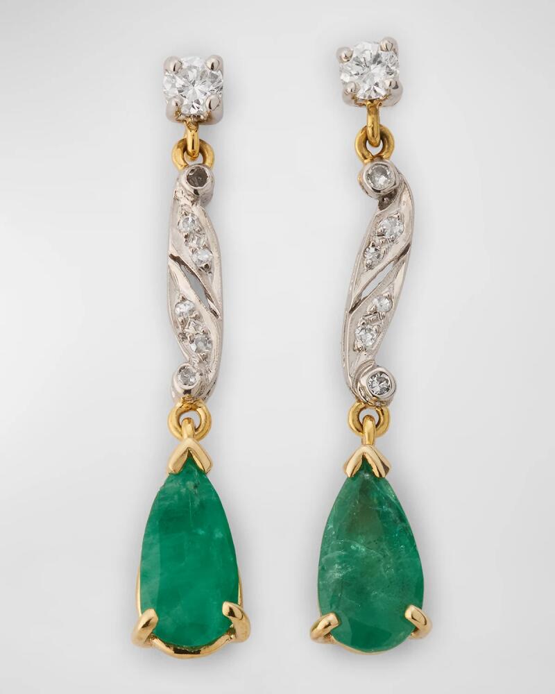 NM Estate Estate Platinum and 18K Yellow Gold Emerald and Diamond Drop Earrings Cover