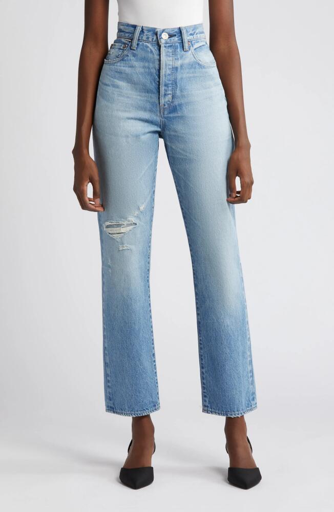 MOUSSY VINTAGE Cliffdale Ripped High Waist Straight Leg Jeans in Light Blue Cover