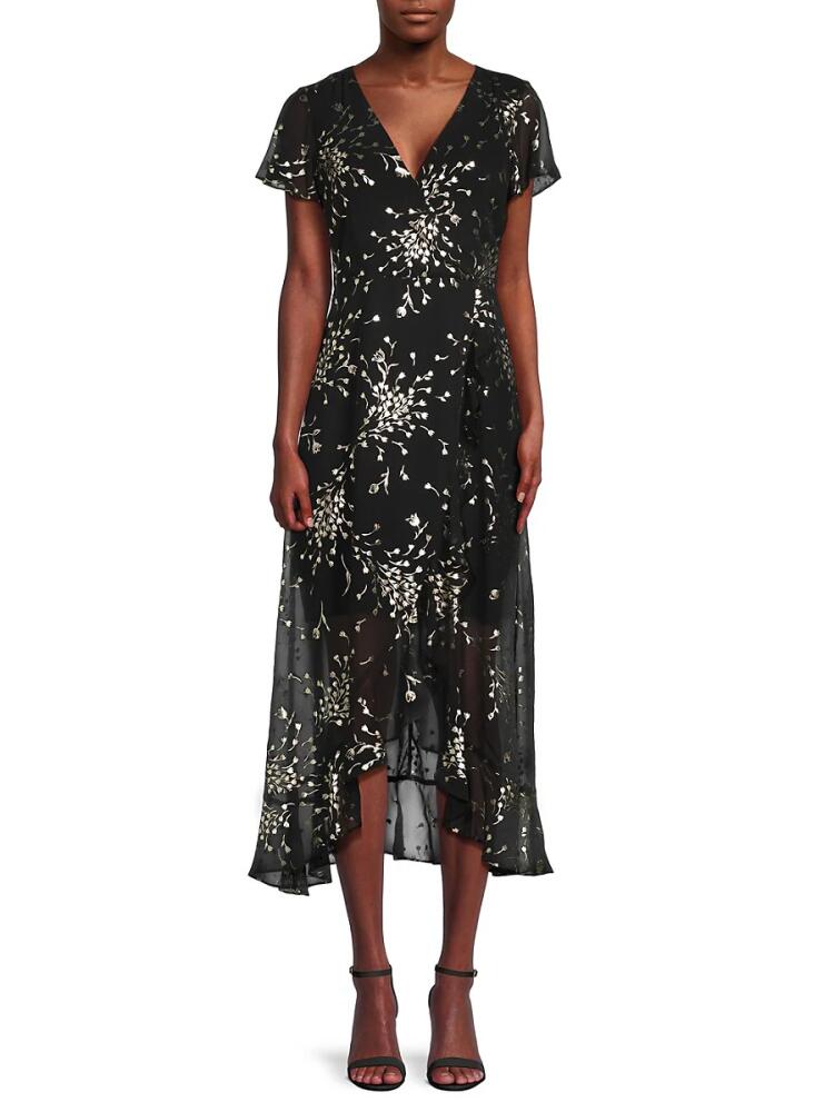 Kensie Women's Metallic Floral Tulip Hem Maxi Dress - Black Gold Cover