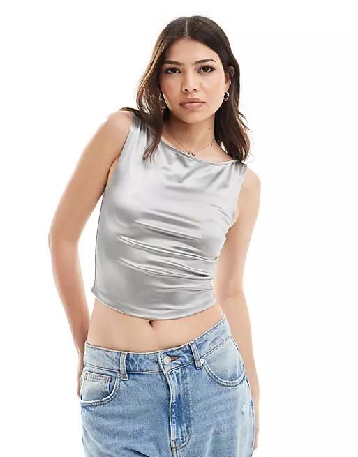 ONLY boat neck fitted tank top in liquid silver Cover