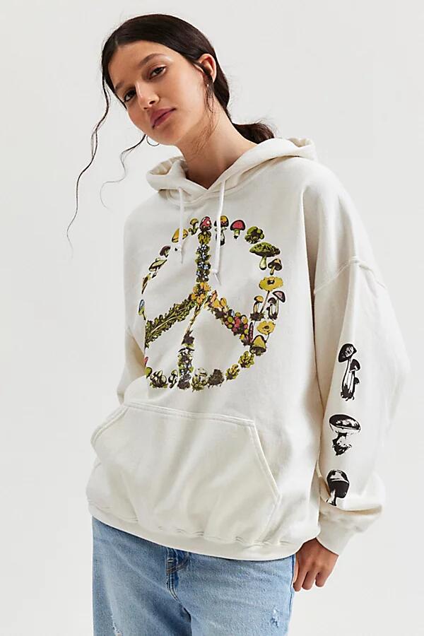 Mushroom Peace Graphic Hoodie Sweatshirt in Ivory Cover