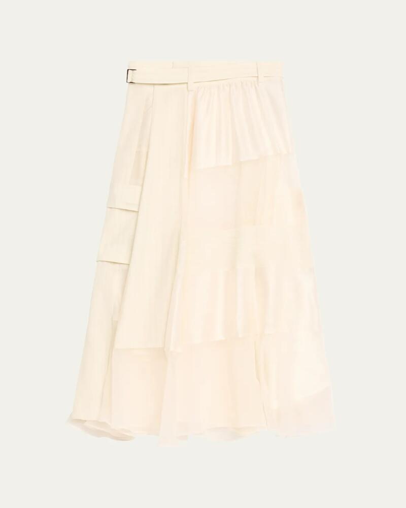 SACAI Long Belted Chalk Stripe Skirt Cover