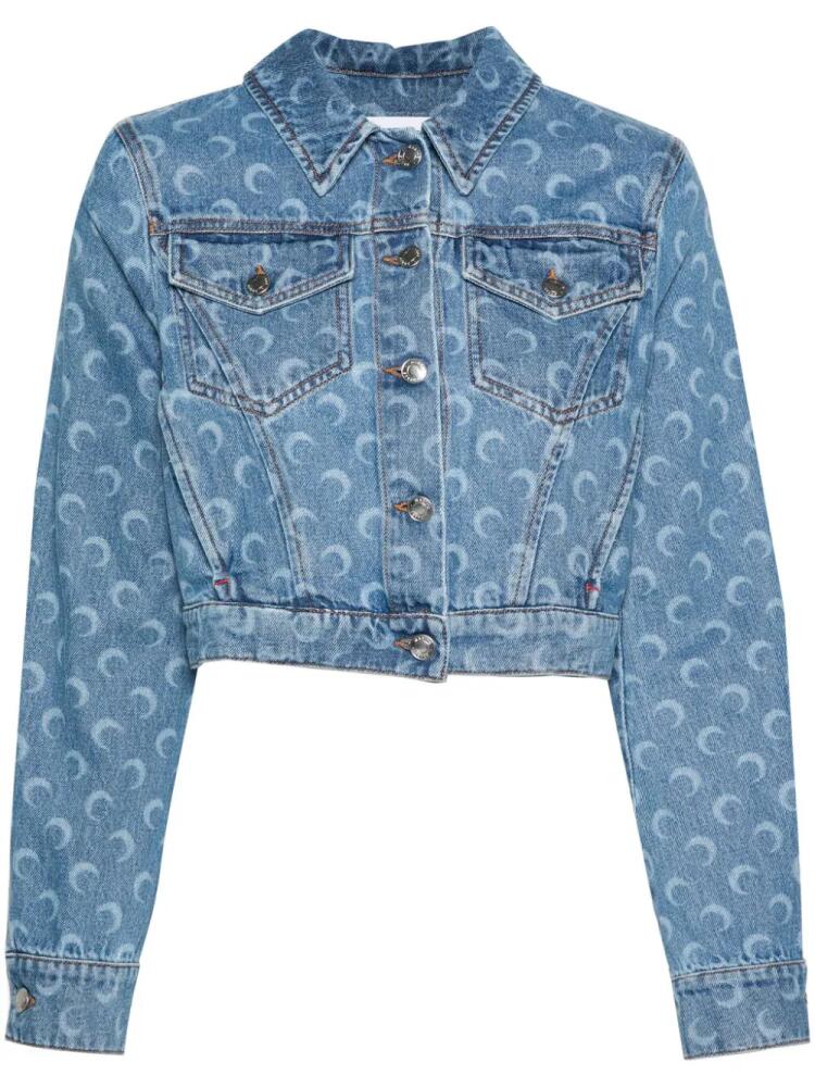 Marine Serre Crescent-Moon-print denim jacket - Blue Cover