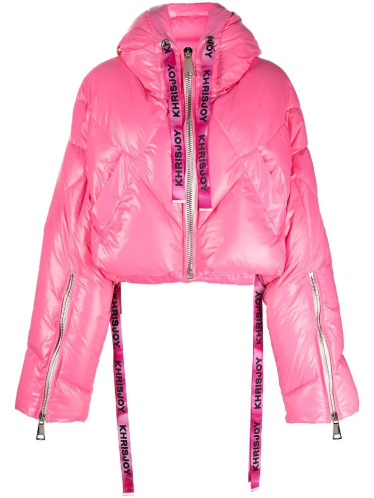 Khrisjoy logo-print drawstring down puffer jacket - Pink Cover