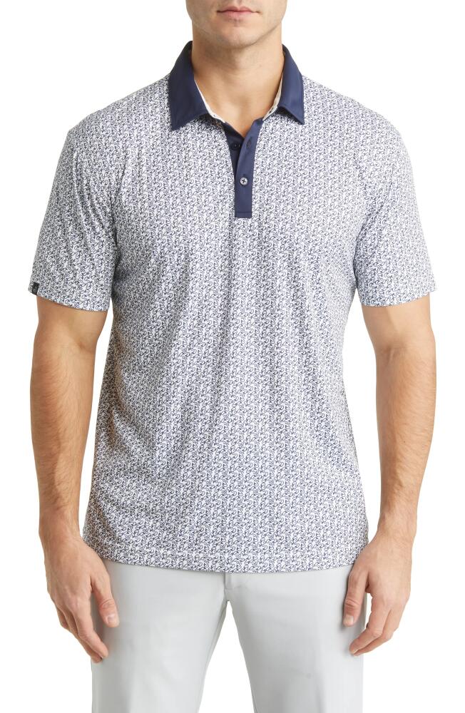 Swannies Davison Modern Fit Print Performance Golf Polo in White-Mint-Navy Cover