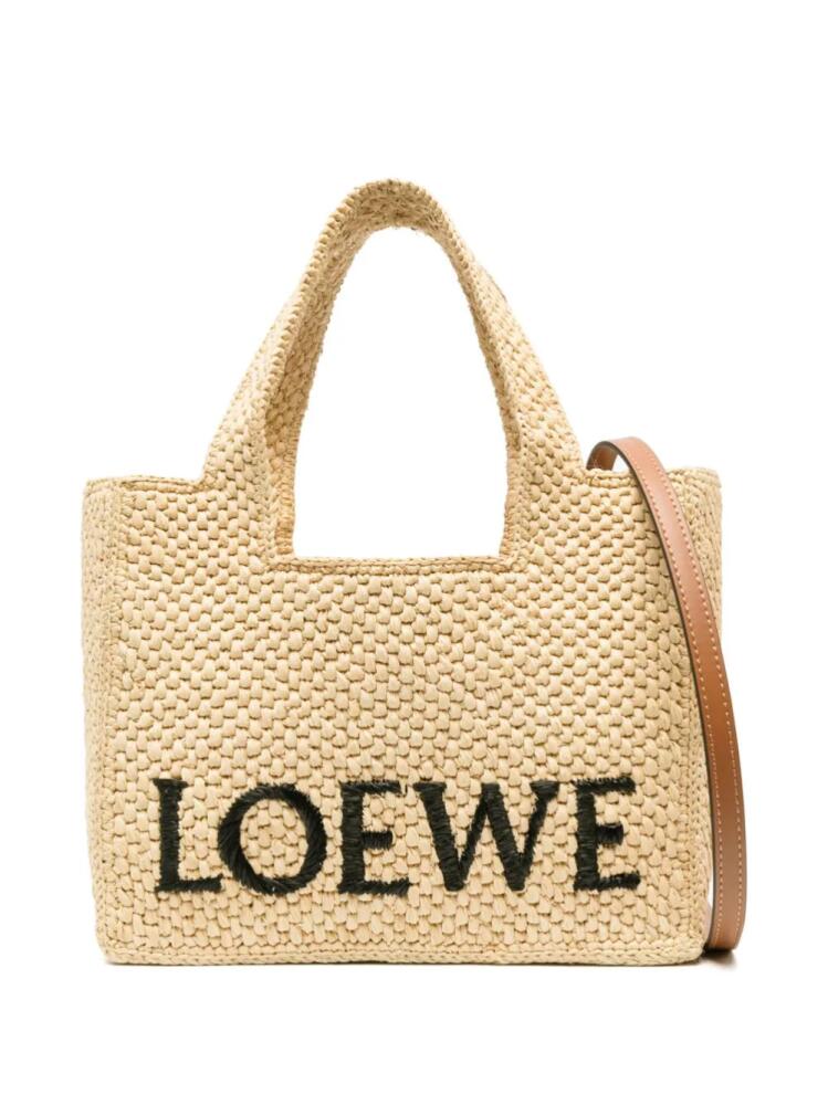 LOEWE logo-embroidered raffia tote bag - Neutrals Cover