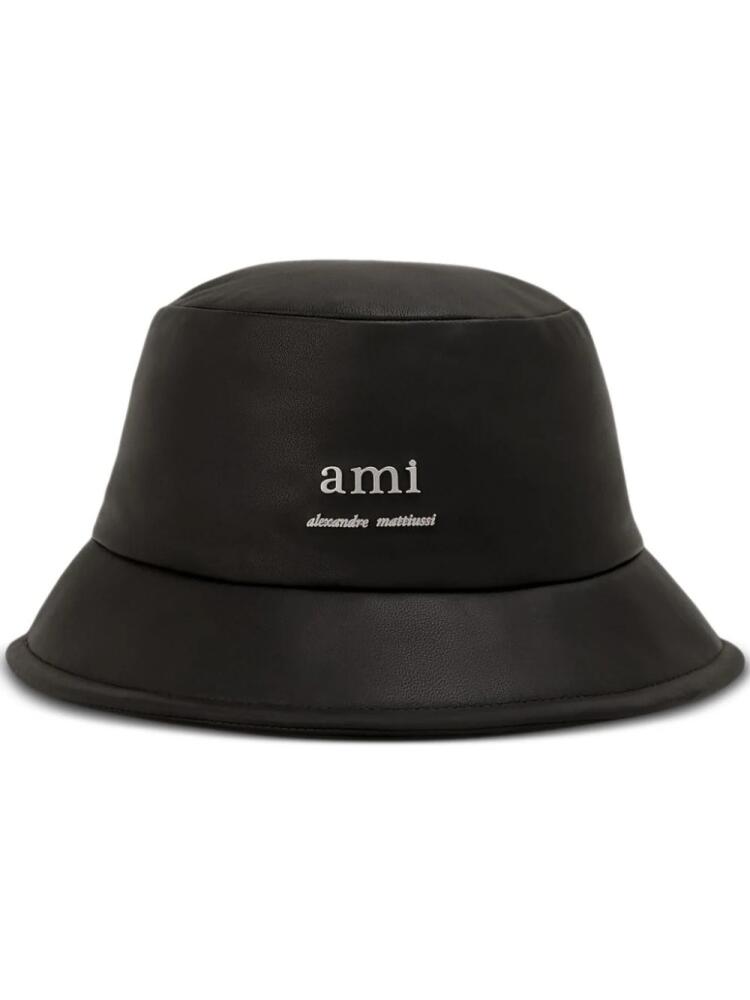 AMI Paris logo-plaque leather bucket hat - Green Cover