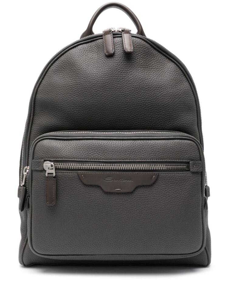 Santoni tumbled leather backpack - Grey Cover