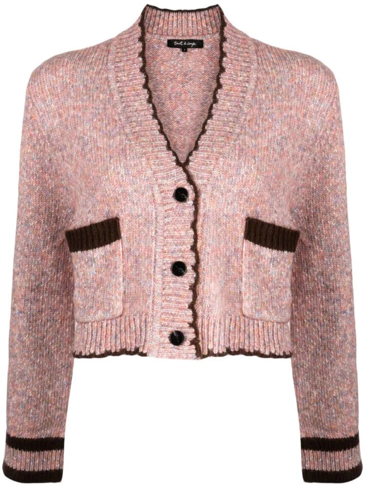 tout a coup mélange V-neck cardigan - Pink Cover