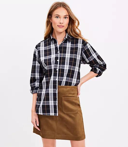 Loft Petite Plaid Cotton Everyday Oversized Pocket Shirt Cover