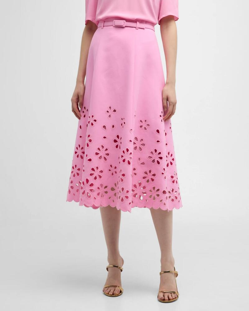 Maison Common Floral-Cutout Belted A-Line Midi Skirt Cover