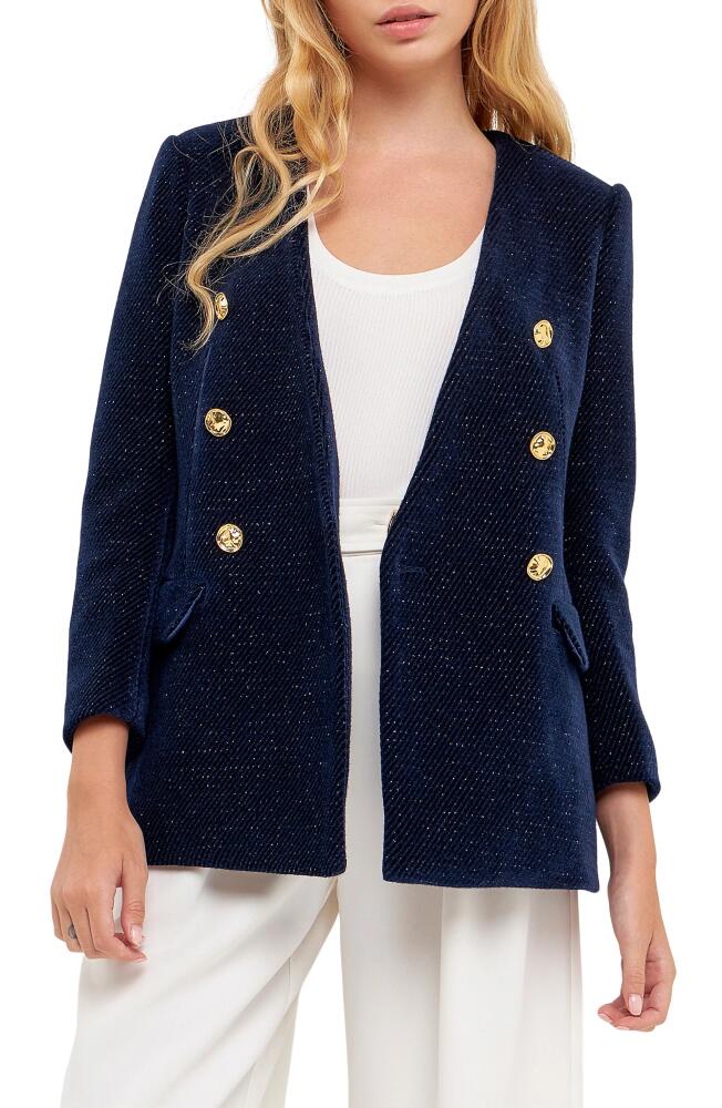 English Factory Texture Metallic Double Breasted Jacket in Navy Cover