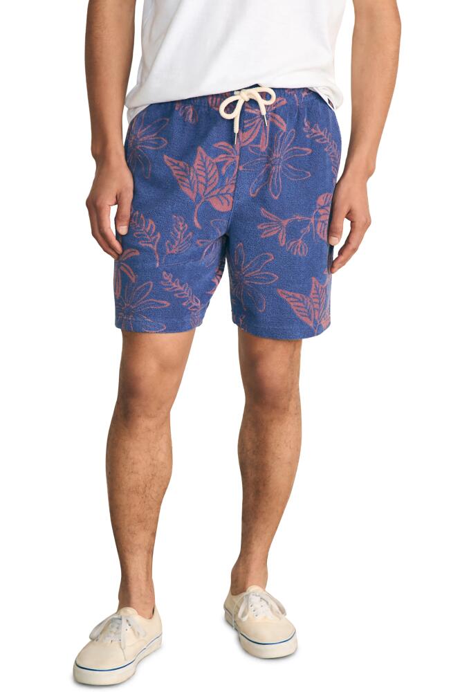 Faherty Cabana Leaf Jacquard Terry Cloth Sweat Shorts in Twilight Coral Floral Cover