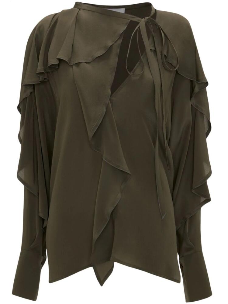 Victoria Beckham tie-detail ruffled silk blouse - Green Cover