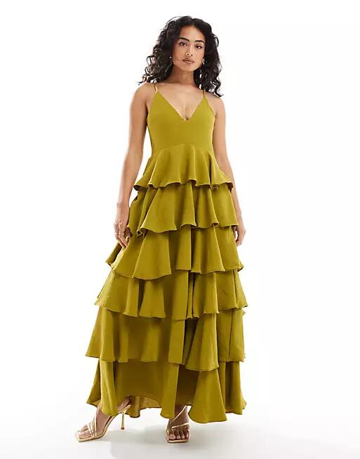 Pretty Lavish textured tiered maxi dress in chartreuse-Yellow Cover