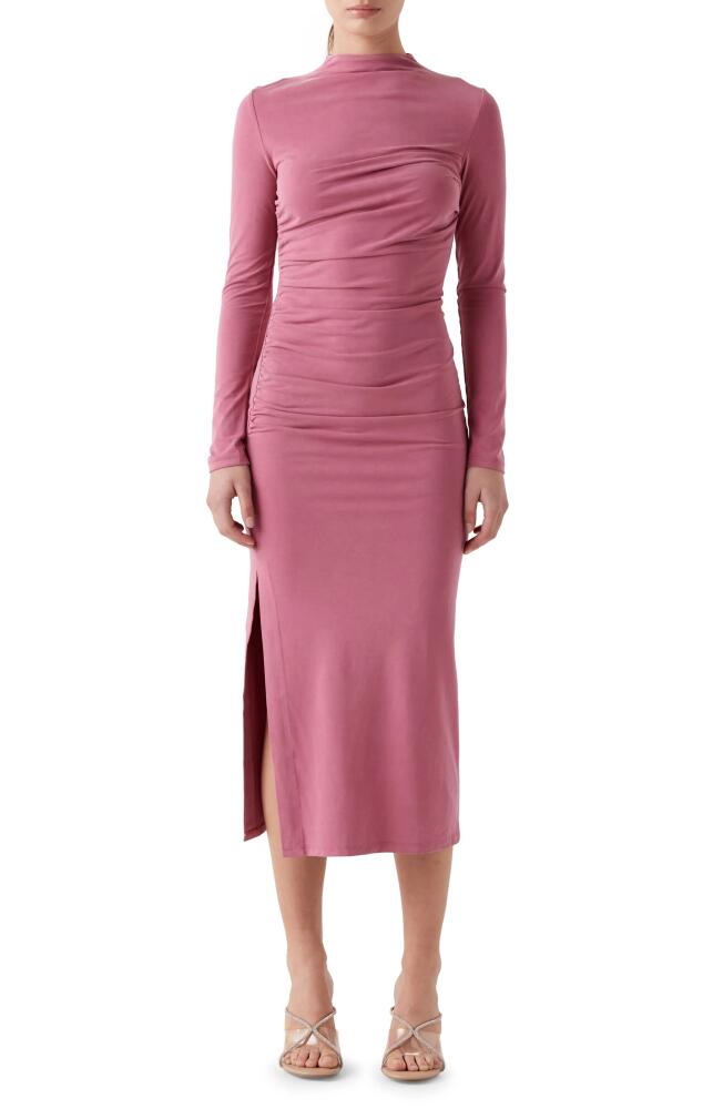 Sophie Rue Talia Ruched Long Sleeve Funnel Neck Midi Dress in Mauve Cover