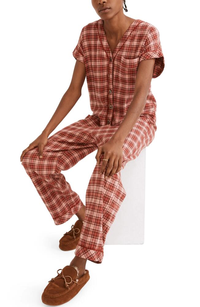 Madewell Nordway Plaid Flannel Bedtime Jumpsuit Pajamas in Dark Cinnabar Cover