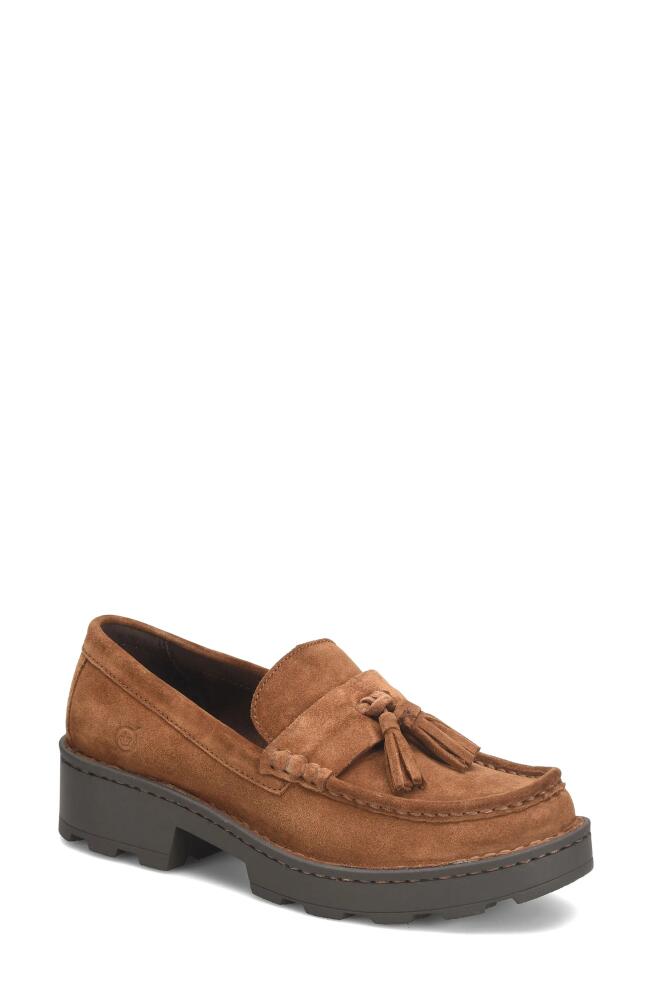 Børn Capri Tassel Platform Loafer in Rust Suede Cover