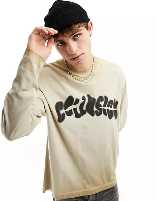 COLLUSION Washed ecru sweat with distorted logo print-Neutral Cover