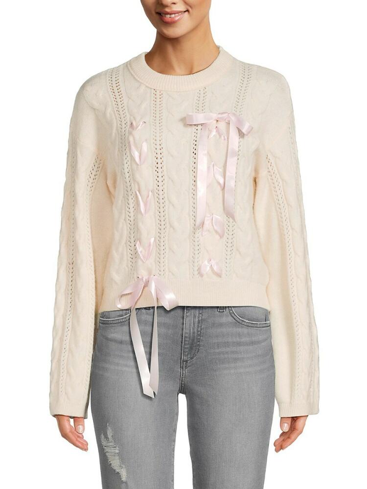 Lea & Viola Women's Bow Cable Knit Sweater - Off White Cover