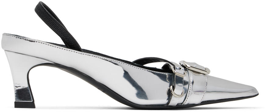 Justine Clenquet Silver Joan Slingback Heels Cover