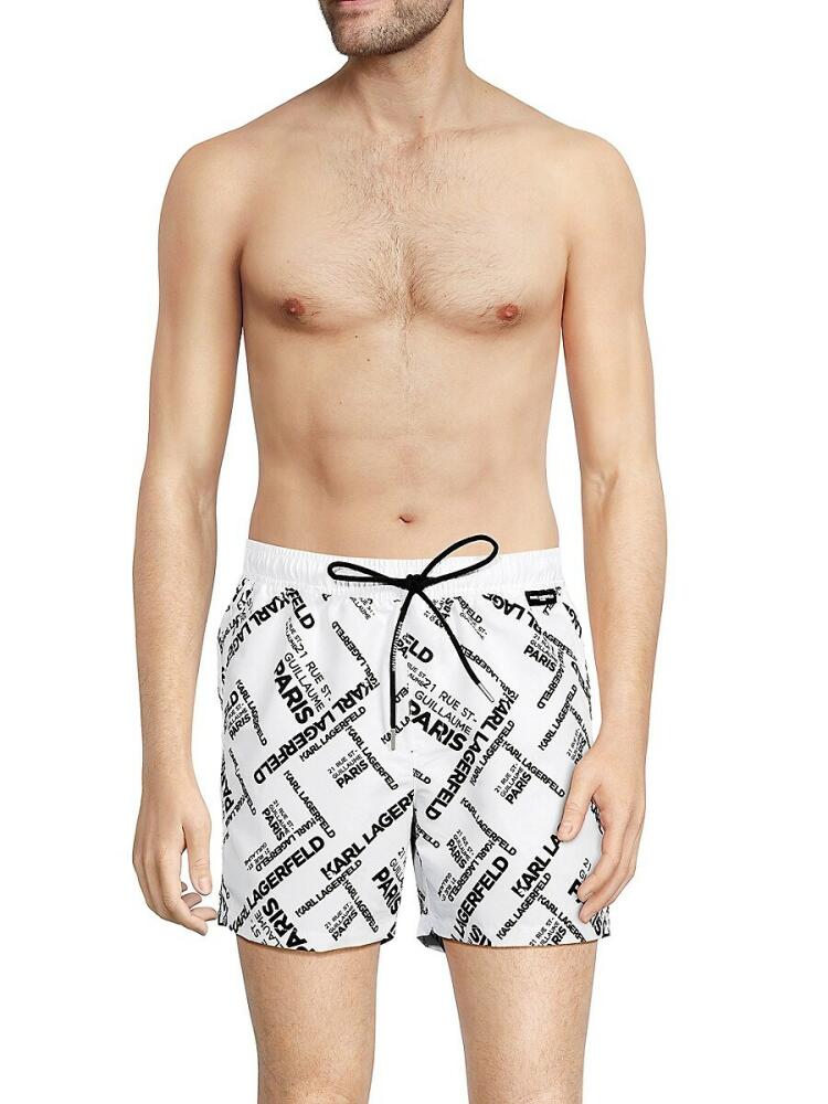 Karl Lagerfeld Paris Men's Monogram Print Drawstring Shorts - White Cover