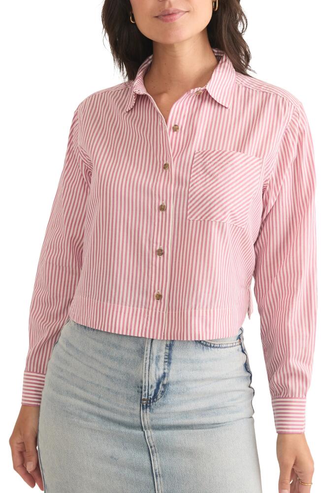 Marine Layer Mila Stripe Straight Hem Crop Button-Up Shirt in Rose Stripe Cover