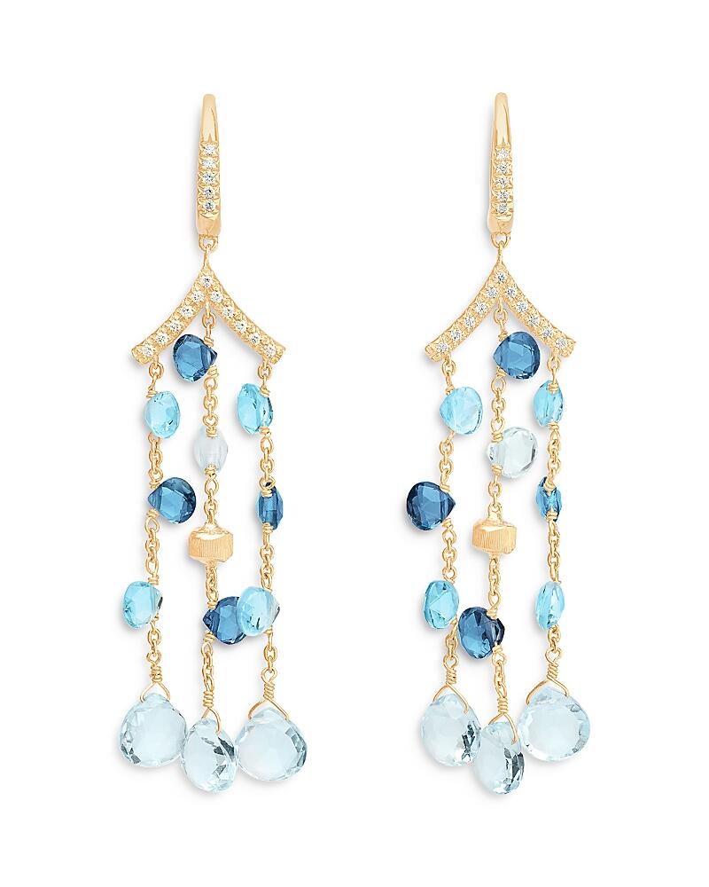 Marco Bicego 18K Yellow Gold Paradise Topaz London Blue Topaz, Swiss Blue & Diamond Three Strand Chandelier Drop Earrings Cover