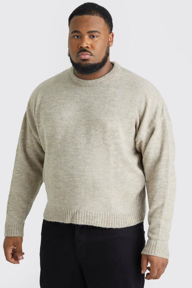 boohoo Mens Plus Boxy Boucle Knit Extended Neck Sweater - Beige Cover