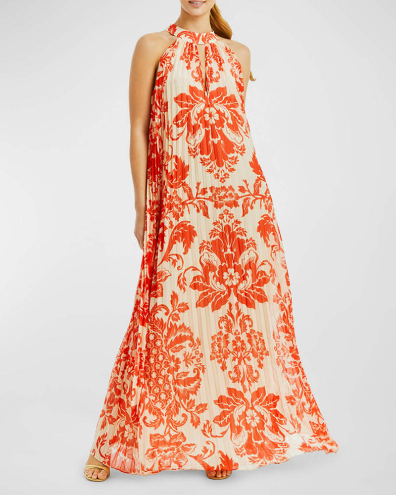 Mestiza New York Almeria Pleated Floral-Print Halter Gown Cover