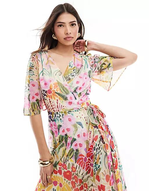 Hope & Ivy wrap maxi dress in bright floral print-Multi Cover