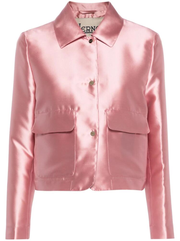 Herno straight-collar cropped satin jacket - Pink Cover