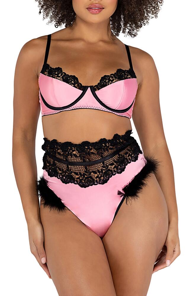 Roma Confidential Embroidery & Satin Underwire Bra & High Waisted Thong in Pink/Black Cover