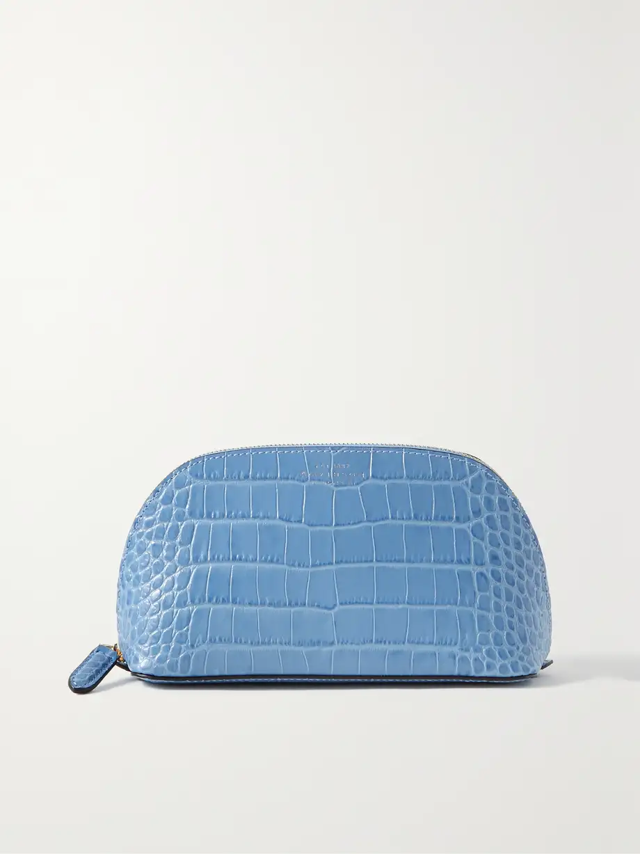 SMYTHSON - Mara Croc-effect Leather Cosmetic Case - Blue Cover