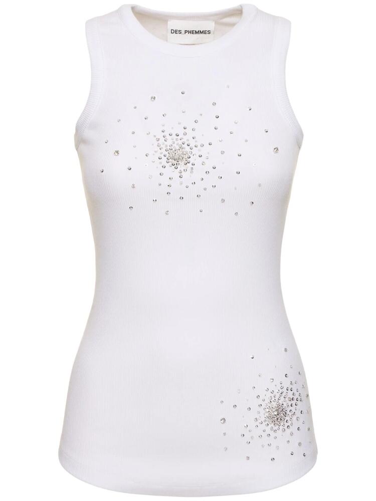 DES PHEMMES Splash Embellished Rib Jersey Tank Top Cover