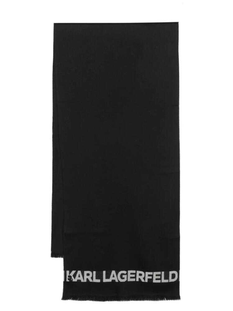 Karl Lagerfeld intarsia knit-logo fringed scarf - Black Cover