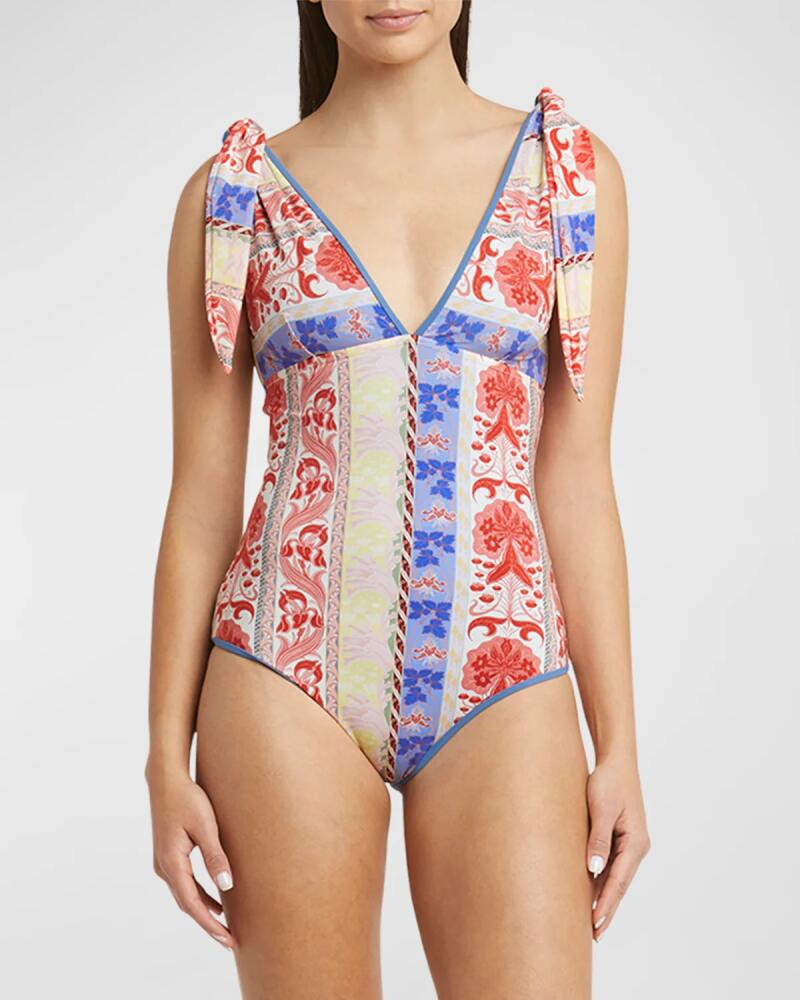 Etro Printed Tie-Shoulder One-Piece Swimsuit Cover