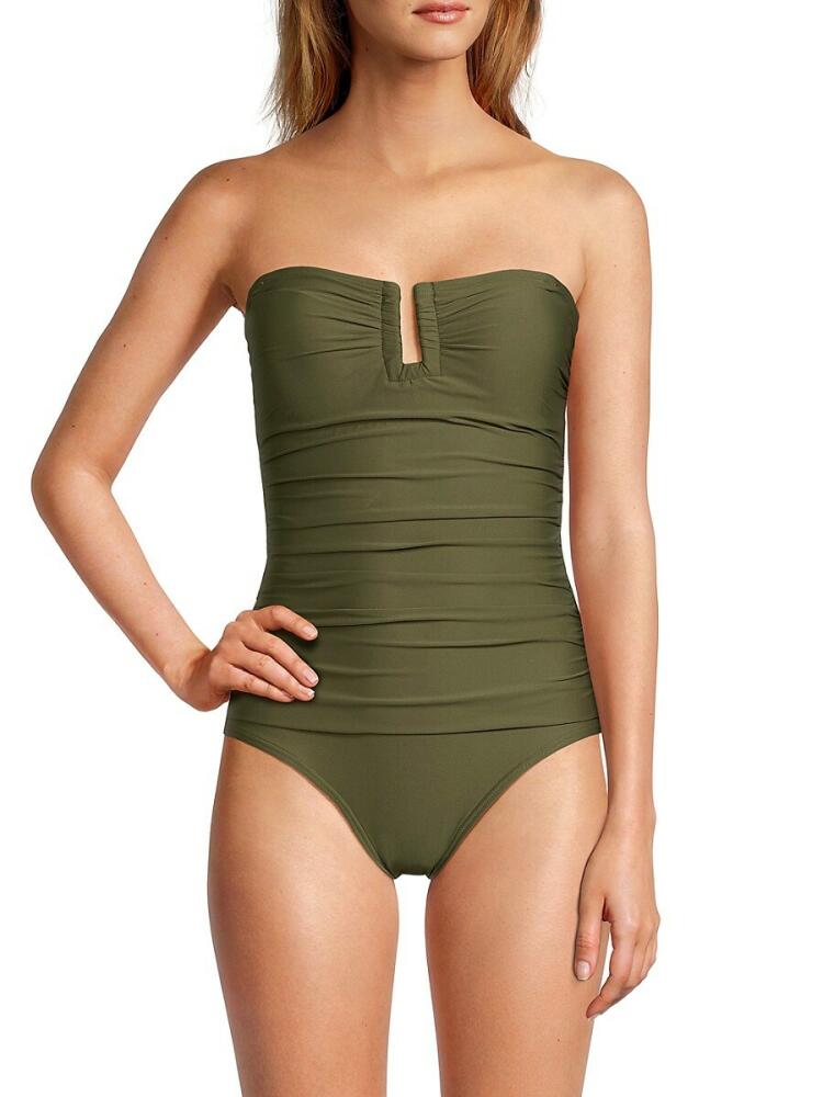 DKNY Women's Bandeau Ruched One Piece Swimsuit - Moss Cover