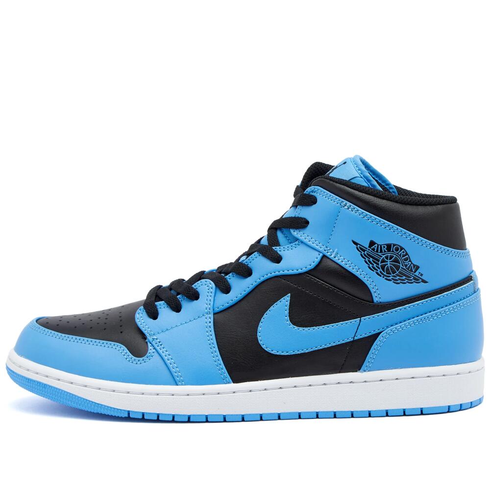 Air Jordan Men's 1 Mid Sneakers in University Blue/Black/White Cover