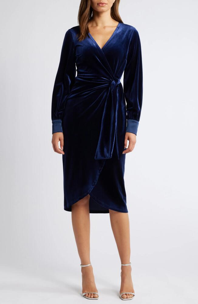 Sam Edelman Stretch Velvet Wrap Dress in Navy Cover