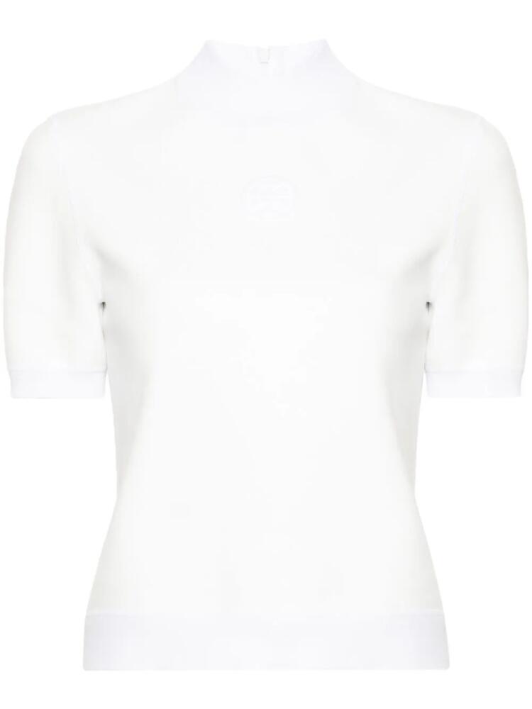 Tory Burch logo-embossed mock-neck T-shirt - White Cover