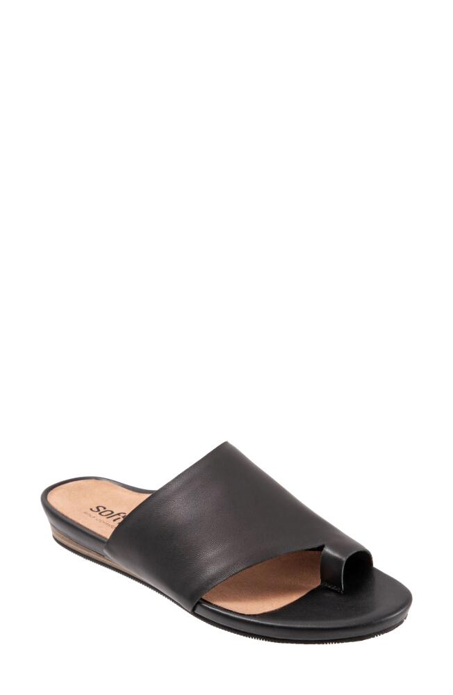 SoftWalk Corsica Slide Sandal in Black Leather Cover